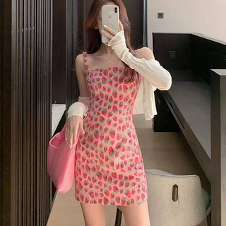 🍓Strawberry Dress 🍓เดรสสายสตรอเบอรี่🍓 กระโปรงสะโพกบางเซ็กซี่ ชุดเดรสน่ารัก (DRS-241)