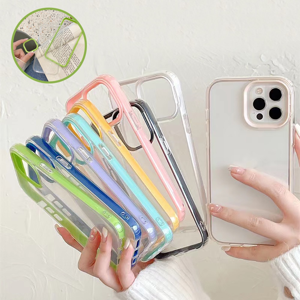 3in1 เคสโทรศัพท์มือถือ ซิลิโคน PC ใส กันกระแทก สีแคนดี้ สําหรับ iPhone 11 12 13 14 15 16 Pro Max 6s 7 8 7P 8P X XS Max