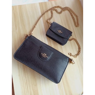 (ผ่อน0%) กระเป๋าสะพายข้าง POPPY CROSSBODY (COACH C0737) สี IM/BLACK มีใบเล็ก หนังแท้ สีดำ สายโซ่ทอง