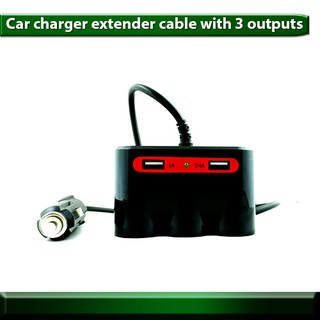 Car Charger ปลั๊กสำหรับขยายช่องเสียบ 3 ช่อง พร้อม USB 2 port ( 1A และ 2.4A )ในรถยนต์ เพิ่มช่องเสียบกล้องหน้ารถ เครื่องดู