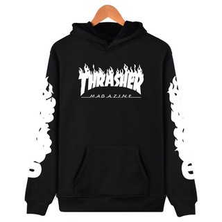 Alimoo Fire THRASHER ผู้ชาย &amp; ผู้หญิง Hoodie Unisex เสื้อกันหนาวผ้าฝ้ายเสื้อคู่รัก มีไซส์ใหญ่ 5 สี 9 ขนาด (XXS-4XL) Oversize