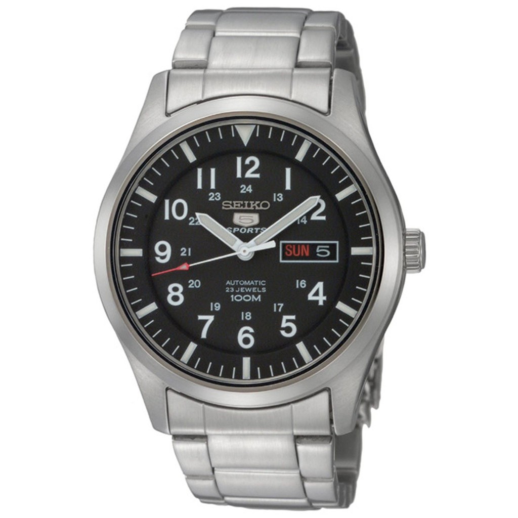 Karnvera Shop นาฬิกาข้อมือผู้ชาย Seiko 5 Automatic Black Dial Stainless Steel Men's Watch SNZG13K1