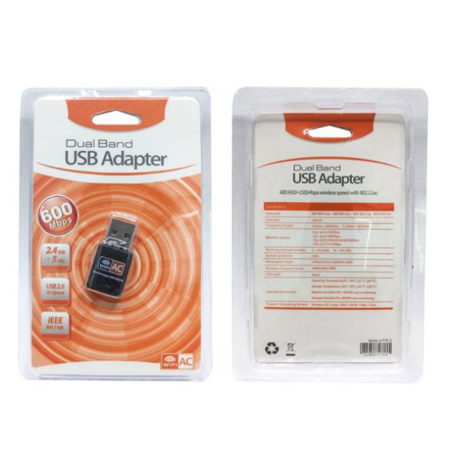 ตัวรับสัญญาณ Wifi 5g 2 ย่านความถี่ 5G/2G Dual Band USB 2.0  WiFi Wireless 600M ไม่มีเสา รับ5G /มีตัวที่มีdiverในตัว
