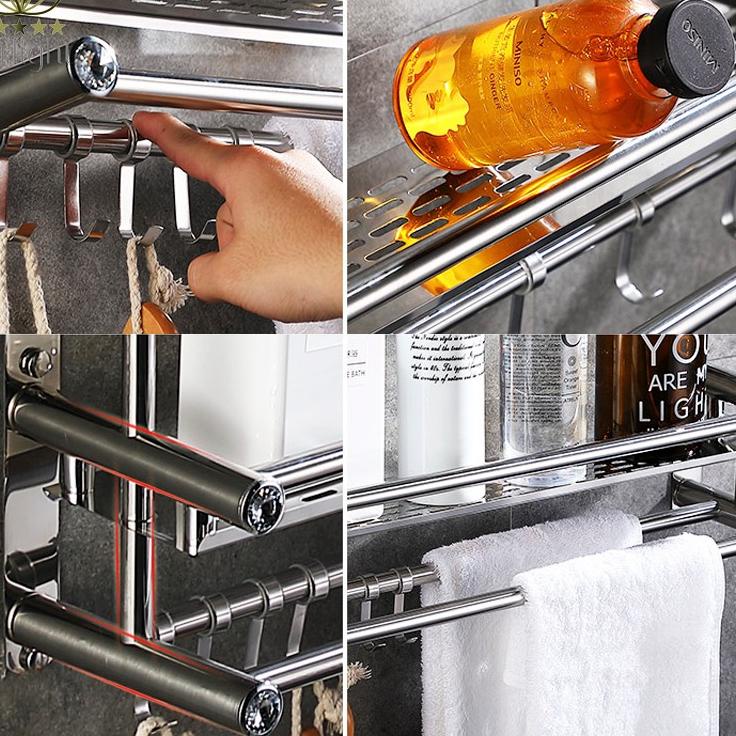 สินค้านําเข้า?? Starlight สแตนเลสห้องน้ําชั้นวาง Tiered สบู่แชมพูผู้ถือ Anti-สนิมห้องน้ําชั้นวาง HRD