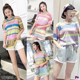 👗Pfashion [ส่งไว!!🚛] P6580  เสื้อยืดคอกลมลายทางวิ้งๆๆๆ  Round neck striped t-shirt.