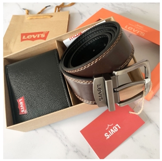 Levls_belt 120 ซม. + กระเป๋าสตางค์ พร้อมกล่อง เข็มขัดหนัง หรูหรา สําหรับผู้ชาย