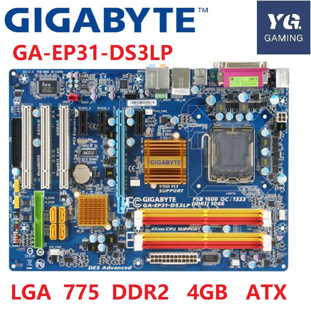 GIGABYTE GA-EP31-DS3LP Desktop Motherboard P31 Socket LGA 775 For Core2 Extreme Quad Duo Pentium DDR2 4G Used G31