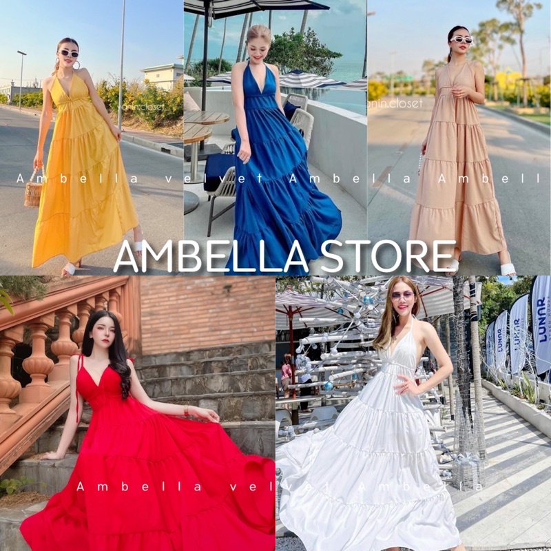 AMBELLA เดรสยาวผูกคอ มีสายผูกหลัง เดรสยาวอลัง ทรงสวยมาก ฟรีไซส์ ใส่สบาย เดรสไปทะเล ปัง