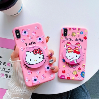 เคส VIVO Y11 Y12 Y15 Y17 Y20 Y20i Y12s Y20s Y50 Y30 Y30i Y91cY91Y91iY93 Y95 Y19 V17 V19 V20 S1 สีชมพูน่ารัก Hello Kitty เคสโทรศัพท์ซิลิโคนนุ่มพร้อมที่วางกระจกแต่งหน้าเคส TPU