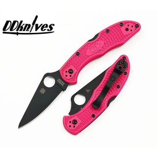 มีดพับ Spyderco Delica 4 Lightweight S30V Black TiCN Plain Blade, Pink FRN Handles (C11FPPNS30VBK)