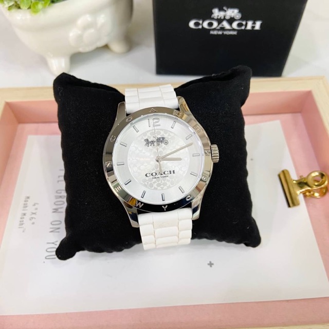 👑ผ่อน0%~แท้100%👑  14502218  นาฬิกาข้อมือ สีขาวซิลิโคน COACH Maddy White Dial Watch