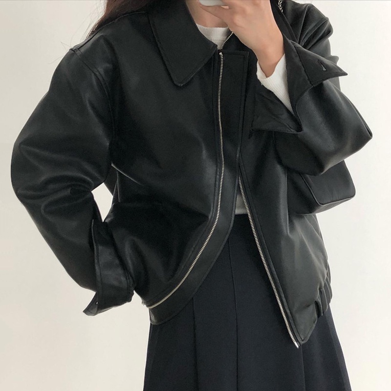 【New】Long Sleeved Motorcycle Suit Leather Coat Female Streetwear Cool Korean Style Chic Loose Casual All Match Jacket To #3