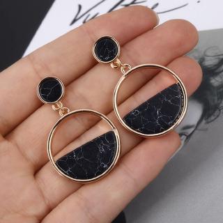 Handmade Fashion Simple Geometric Circular Stud Earrings Black White Marble Long Earrings Round Design Punk Ear Jewelry Brincos