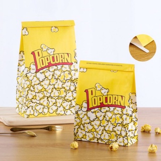 ถุงกระดาษเคลือบ กันน้ำ-น้ำมัน พิมพ์ลาย Popcorn ขนาดกลาง-ขนาดใหญ่ **มีลวดพับปิดถุง** แพ็ค 50 ชิ้น