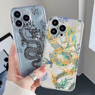 เคสโทรศัพท์มือถือ TPU ใส ทรงสี่เหลี่ยม กันกระแทก ลายมังกรจีน สําหรับ Xiaomi Redmi Note 11 12 Pro 5G 11S 10 Pro 4G 10S Redmi 12C 11A 10C 9C