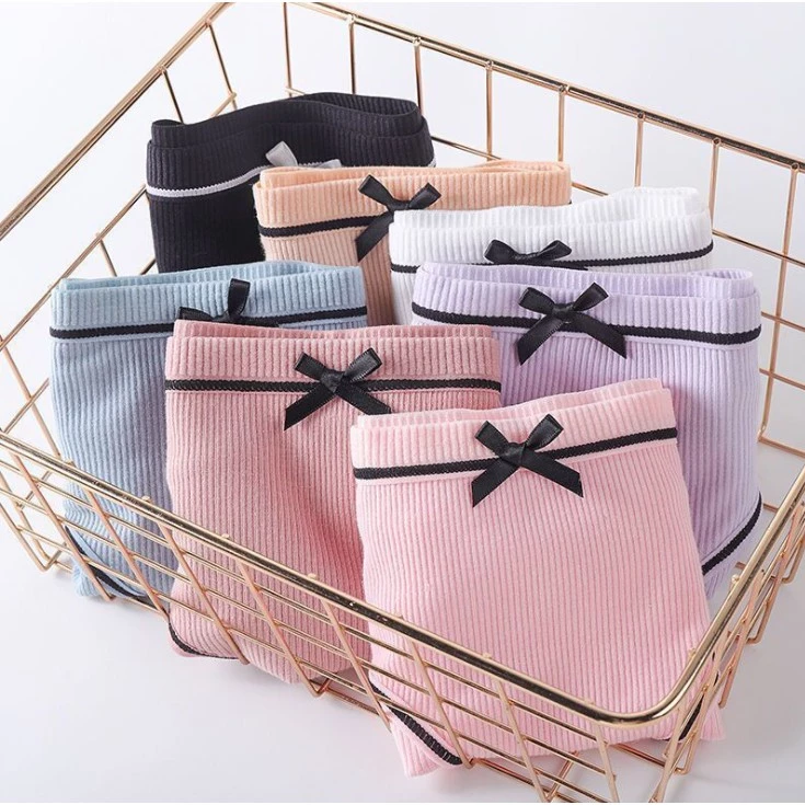 #320 🎀กางเกงในผ้าลื่น🎀 สไตส์นักเรียนเกาหลี เอวเซ็กซี่ ระบายความร้อน แต่งโบว์น่ารัก ส่งของเร็วด้วยทันใจ