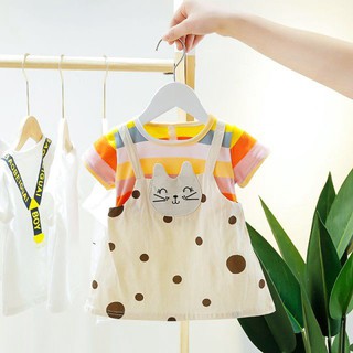 FiFi Baby พร้อมส่ง เสื้อผ้าเด็ก ชุดเด็กผู้หญิง ชุดกระโปรงเด็ก น่ารัก ชุดเดรสเด็กผู้หญิง ลายลูกแมว สีรุ้ง 80cm-110cm