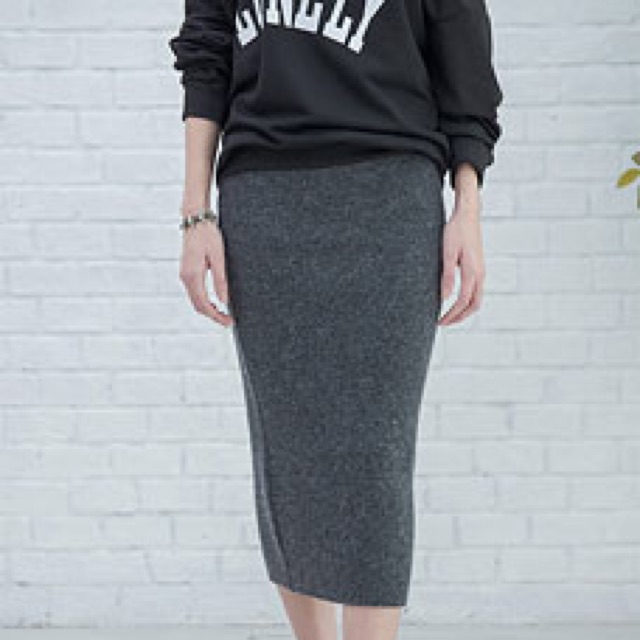 Full knit shine midi skirt - grey