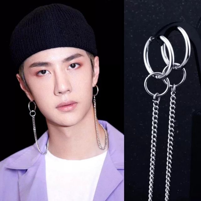(พร้อมส่ง‼️) ต่างหู Wang Yibo มีโซ่พาดคอแบบ Hip Hop