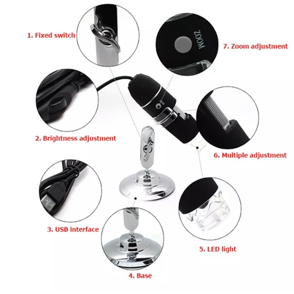 ส่งจากไทย 1600X กล้องจุลทรรศน์ ดิจิตอล LED Type-C/Micro USB 8 LED USBดิจิตอลแว่นขยายEndoscopeกล้อง