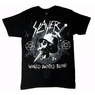 เสื้อยืดโอเวอร์ไซส์ขายดี เสื้อยืดลําลอง แขนสั้น พิมพ์ลาย Slayer WORLD PAINTED BLOOD DAGGER SKULL S-4 BBdlnl82DGenom72S-3