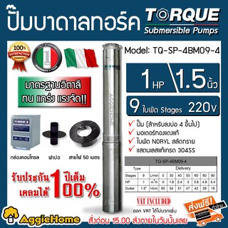 TORQUE ปั๊มบาดาล รุ่น TQ-SP-4BM09-4 (220V.) 1.5นิ้ว 1HP 9ใบ (สายไฟ 3x1.5+ ฝาบ่อ 1.5 นิ้ว+ กล่องคอนโทรล) บาดาล