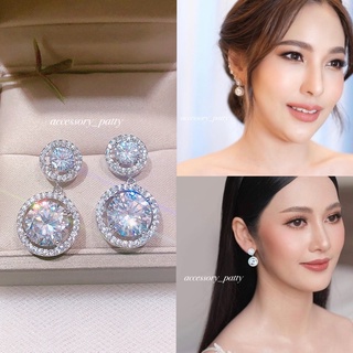 New!!💎ต่างหูเพชรCZ งานชุปทองคำขาวคะ เพชรทรงกลมติดเพชรทรงกลมคะเม็ดโตเล่นแสงดีคะ