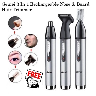 Gemei 3in1 Nose &amp; Ear Hair Trimmer เครื่องโกน ถอน ขนจมูก/ขนคิ้ว แต่งจอน/แต่งผม ชาร์จได้ (Rechargeable)