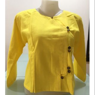 เสื้อพื้นเมืองสีเหลื้อง​ เสื้อใส่กับผ้าถุง​ ​เสื้อผ้าฝ้าย