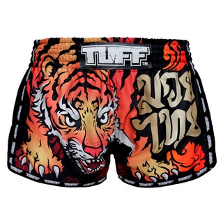 TUFF ทัฟฟ์ มวยไทย กางเกงมวยไทย เรโทร สีดำ เสือ Muay Thai Boxing Shorts Black Retro Tiger