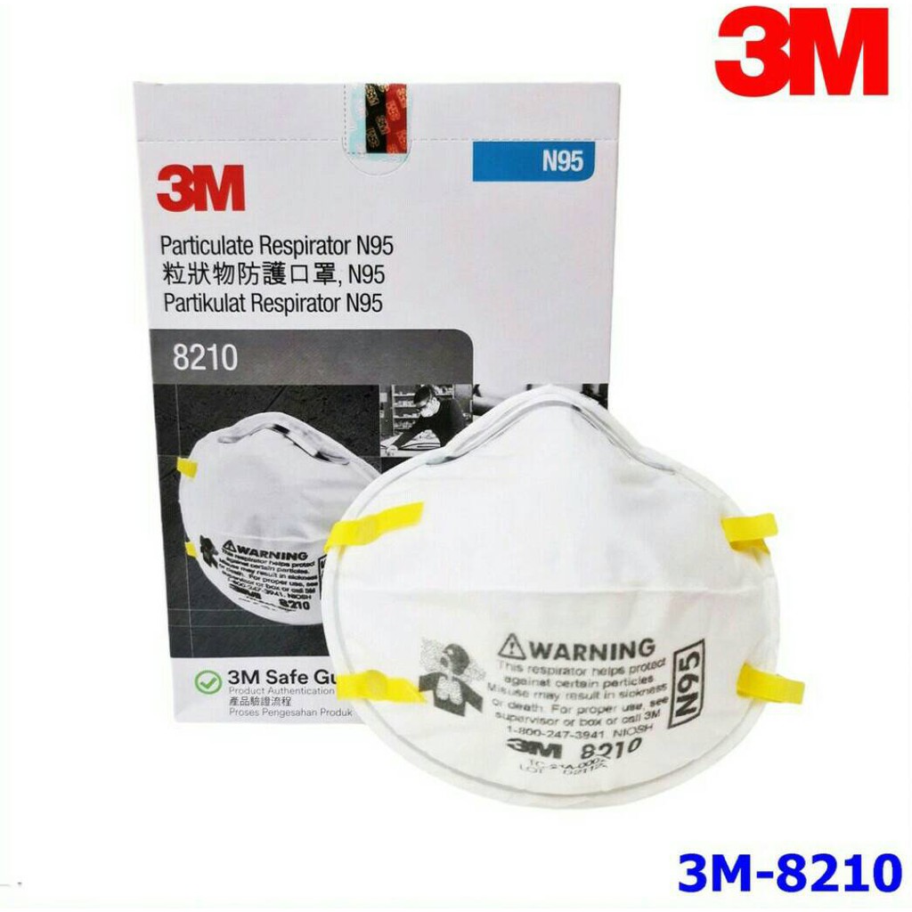 หน้ากากป้องกันฝุ่น 3M 8210 N95 3M 8210 N95 หน้ากากป้องกันฝุ่น ละออง (20 ชิ้น/กล่อง) หมดอายุ เดือน 3 ปี 2030