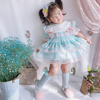 AKMV032 - Sweet Pastel Vintage Dress เดรสวินเทจสีหวานพาสเทล เรนโบว์