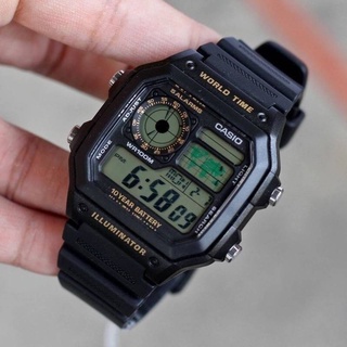 CASIO Standard รุ่น AE-1200WH-1B นาฬิกาผู้ชาย สายเรซิ่น World time - ของแท้ 100% ประกันศูนย์ CMG 1 ปีเต็ม