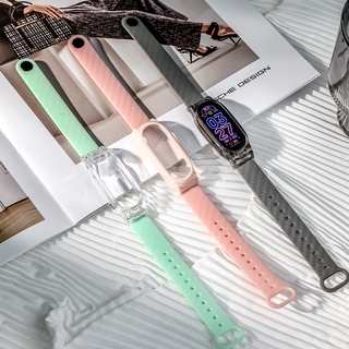 สายนาฬิกาข้อมือซิลิโคน TPU คาร์บอนไฟเบอร์ พร้อมเคส PC แบบเปลี่ยน สําหรับ Xiaomi Mi Band 7 6 5 4 3 Band M7 M6 M5 M4 M3