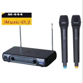 ไมค์โครโฟน ไมค์ไร้สาย Music D.J. ไมค์ลอย VHF รุ่น M-444 ไมค์ลอยคู่ สีดำ