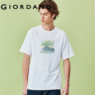 Giordano Men and Women เสื้อยืดแขนสั้นคอกลม ผ้าฝ้าย100% เป็นเสื้อคู่สกรีนลวดลายศิลปินJia Feng Shi FengShiHeng