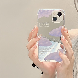 เคสป้องกันโทรศัพท์มือถือซิลิโคน ลายก้อนเมฆ มีกระจก สําหรับ Apple Iphone 15 12Promax 11 xs xr