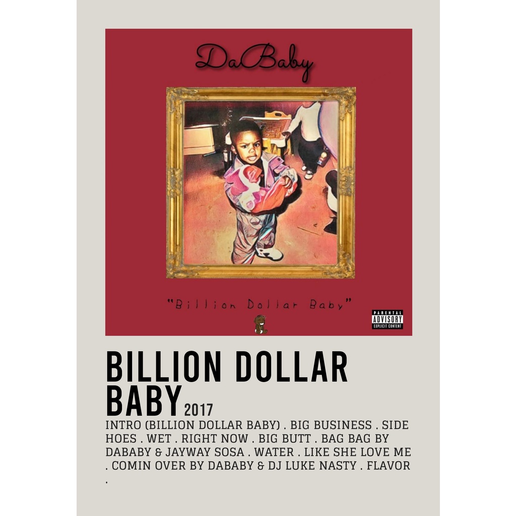 โปสเตอร์ปกอัลบั้ม Billion Dollar Baby โดย DaBaby สําหรับห้อง/บาร์เบอร์ยิม