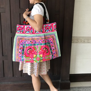 ถักทอถักมือ Handmade Shoulder Bag กระเป๋าเป้สะพายข้าง กระเป๋าผ้าฝ้าย กระเป๋าปักม้ง กระเป๋าม้ง