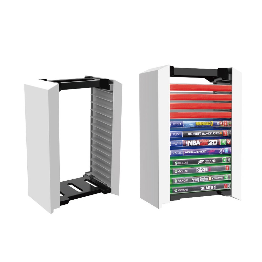 Dobe Storage Stand Tower 12 แผ่น สีขาวดำ วางแผ่นเกม PS4 PS5 Xbox