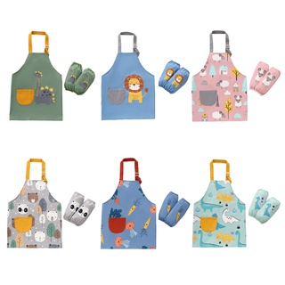 SOME 3-12 Years Baby Girl Boy Waterproof Adjustable Painting Apron with Sleeves Set Child Kids Toddler Infant Burp Cloth Feeding Bibs