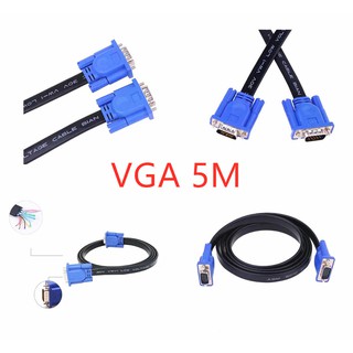 5m Long VGA/SVGA 15 Pins Cable TV LED LCD Monitor Projector PC Laptop แบน