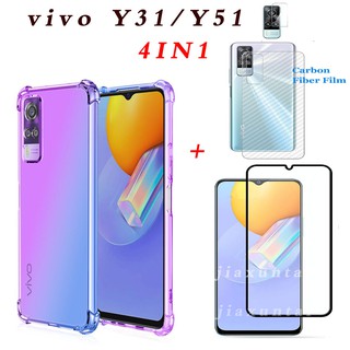 (4 in 1) ฟิล์มกระจกนิรภัย + ฟิล์มด้านหลังสำหรับ+ฟิล์มป้องกันเลนส์กล้อง+เคสโทรศัพท์  For Vivo Y31 Y20 Y20i Y11(2019) Y12(2019) Y15(2019) Y17(2019) Y19(2019) V15 Pro V17 Pro S1 Pro