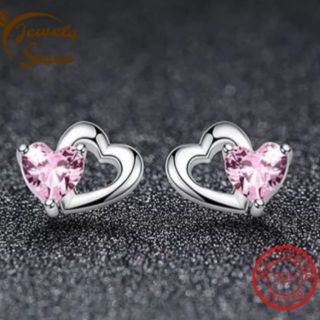 ต่างหู เงินแท้ 925 sterling silver เพชร cz รูปหัวใจสีชมพู