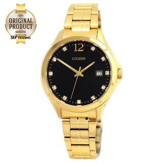 CITIZEN Womens Quartz Stainless Steel Date Watch รุ่น EV0052-50E - Gold/Black