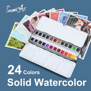 Seamiart ชุดสีน้ํา 24 สี พร้อมกล่องโลหะ แบบพกพา 1 ชิ้น