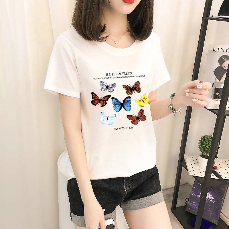 สินค้า[ขายดี] เสื้อแฟชั่นผู้หญิง แขนสั้น ลายพิมผีเสื้อน่ารักๆ สไตล์เกาหลี สวมใส่สบาย  รุ่น121