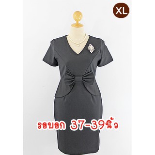 E2043-5–XL-ชุดเดรสคนอ้วน สีดำ ผ้าโพลีเอสเตอร์ยืดเนื้อโฟม คอแหลม กระโปรงทรงสอบ-ไม่มีเข็มกลัดและสร้อยนะคะ