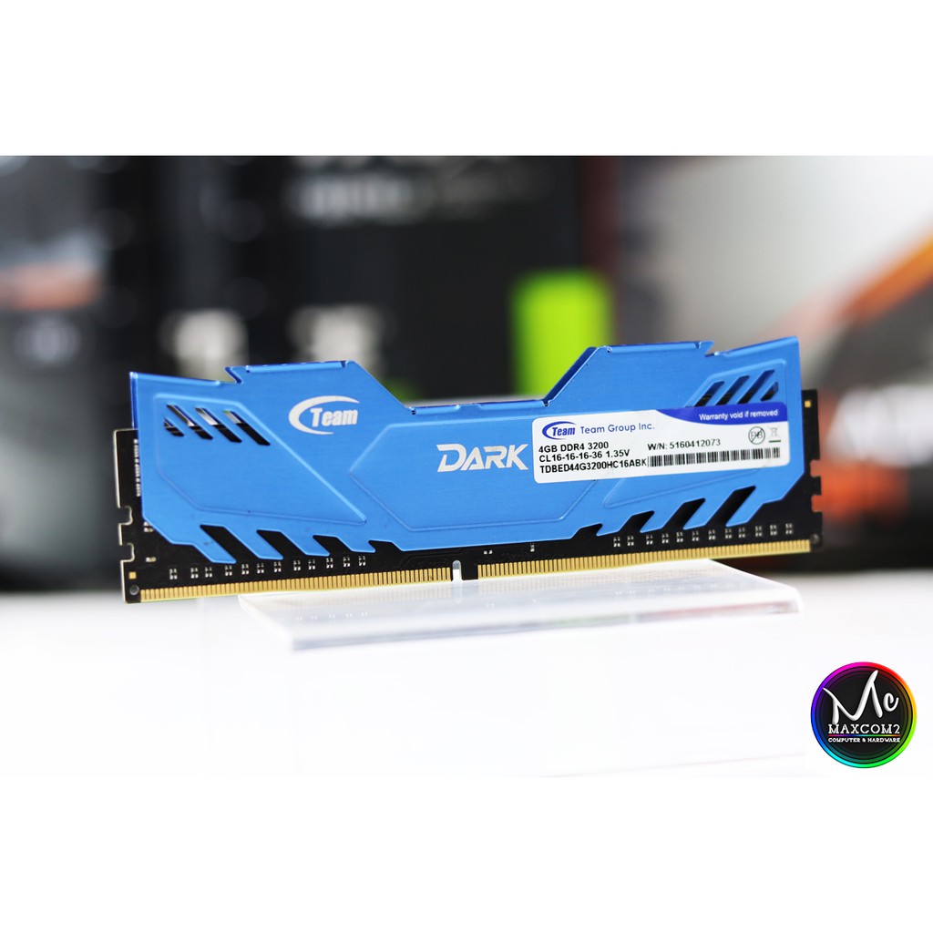 (MAXCOM2) RAM 4G TEAM DARK DDR4 (3200) LT BLUE RAM PC (แรมพีซี) ปรับ OC (สินค้ามือสอง)