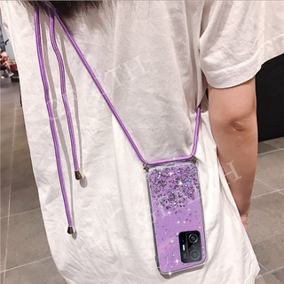 เคสโทรศัพท์ Xiaomi Mi 11T Pro 11 Lite 5G NE POCO X3 GT NFC M3 Pro F3 11 Ultra 10T Pro 2021 Casing Softcase New Style Lanyard Bling Glitter Sequins Transparent Back Cover With Shoulder Strap Case เคส Mi11T 11TPro 11LiteNE POCOX3 X3GT